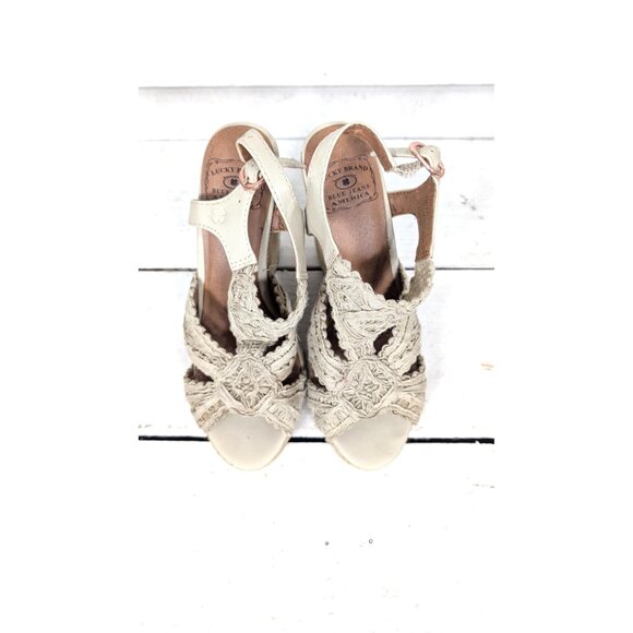 90s Lucky Brand  open toe high platform crochet wedge espadrille sandals - Picture 2 of 9